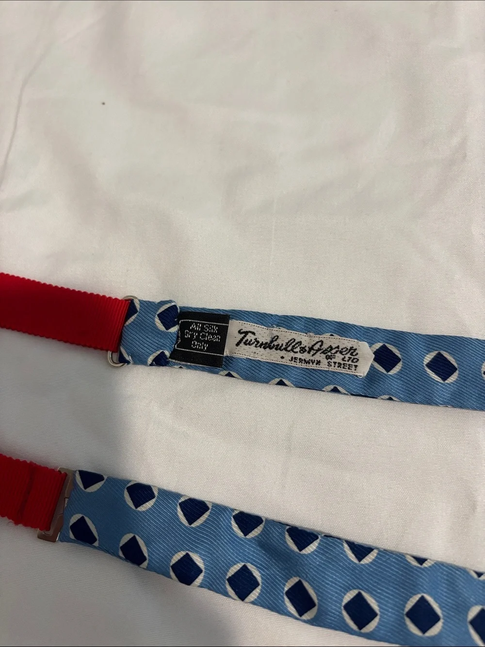 Turnbull and Asser Blue Geometric Silk Bow Tie with Red Adjustable Strap